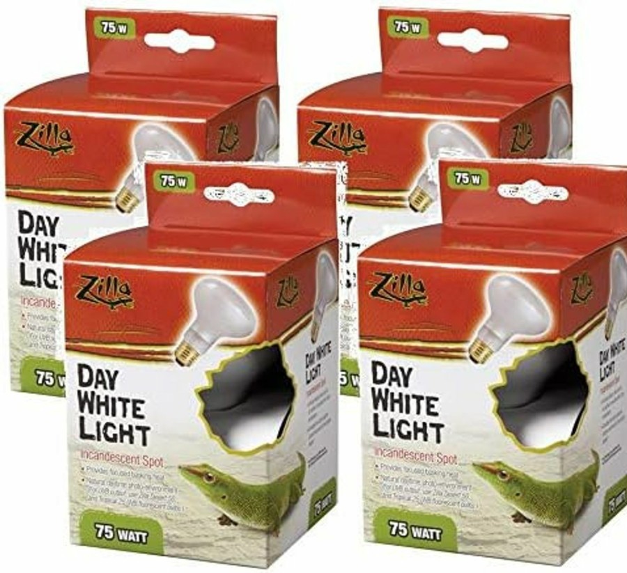 Reptiles & Amphibian Zilla | Zilla 4 Pack Of Day White Light Incandescent Spot Heat Bulbs, 75 Watts, For Reptile Basking