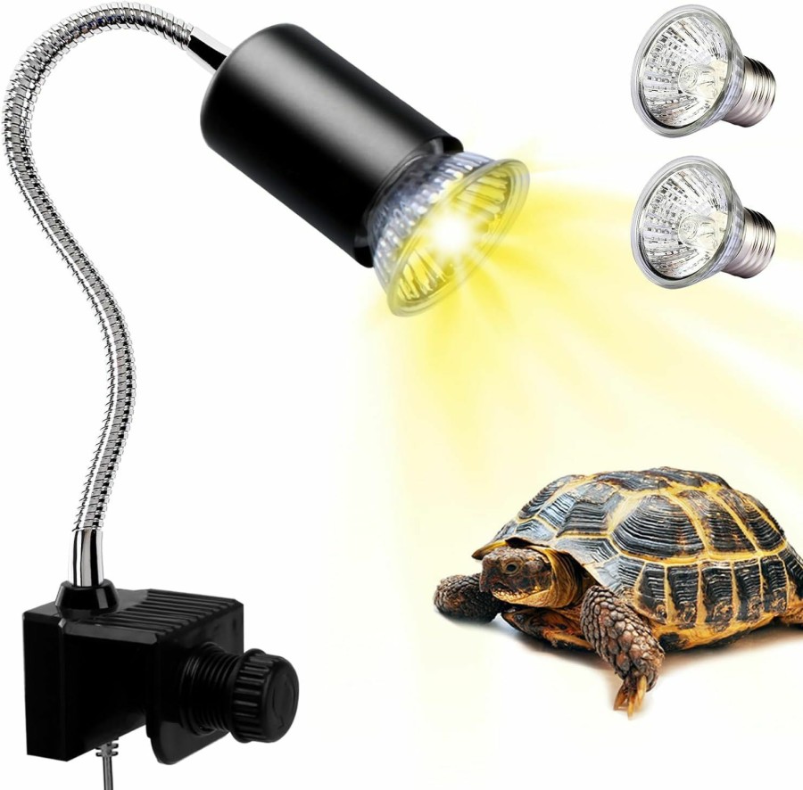 Reptiles & Amphibian PewinGo | Pewingo Reptile Heat Lamp, Uva Uvb Light For Aquarium Turtle Tank, With 2 * 50W Basking Bulb And 360 Swivel Clamp Stand For Tortoise, Snake, Frog, Lizard, Cockatoo, Chameleon. Halogen, Yellow Light