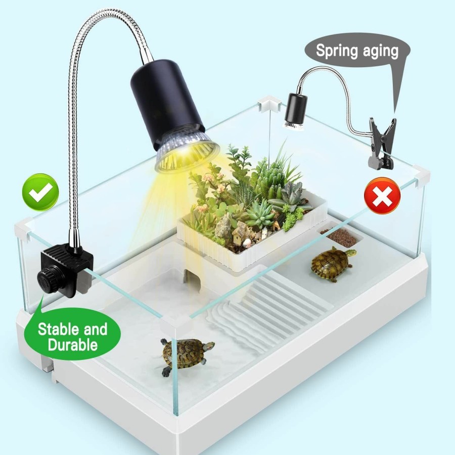 Reptiles & Amphibian PewinGo | Pewingo Reptile Heat Lamp, Uva Uvb Light For Aquarium Turtle Tank, With 2 * 50W Basking Bulb And 360 Swivel Clamp Stand For Tortoise, Snake, Frog, Lizard, Cockatoo, Chameleon. Halogen, Yellow Light