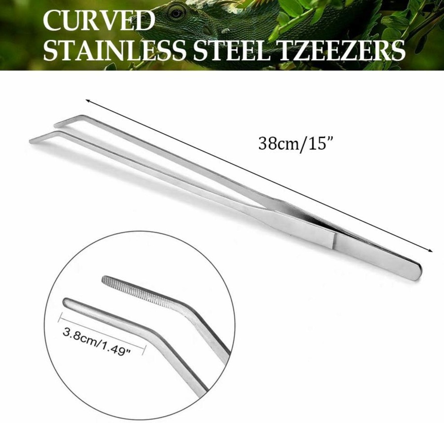 Reptiles & Amphibian kathson | Kathson Aquarium Tweezers Extra Long 15 Inches, Reptile Feeding Tongs Stainless Steel Straight And Curved Tweezers Cricket Clamp Bug Scooper For Snake Lizard Gecko Spider Bearded Dragon (3 Pcs)