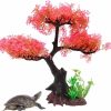 Reptiles & Amphibian Oooct | Oooct Aquarium Plants Decoration, Plastic Pink Cherry Blossom Tree & Grass Ornament, Tank Or Aquarium Decorations, Suitable For Reptile Hermit Crab Lizard Betta Fish Newt