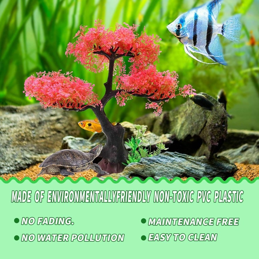 Reptiles & Amphibian Oooct | Oooct Aquarium Plants Decoration, Plastic Pink Cherry Blossom Tree & Grass Ornament, Tank Or Aquarium Decorations, Suitable For Reptile Hermit Crab Lizard Betta Fish Newt