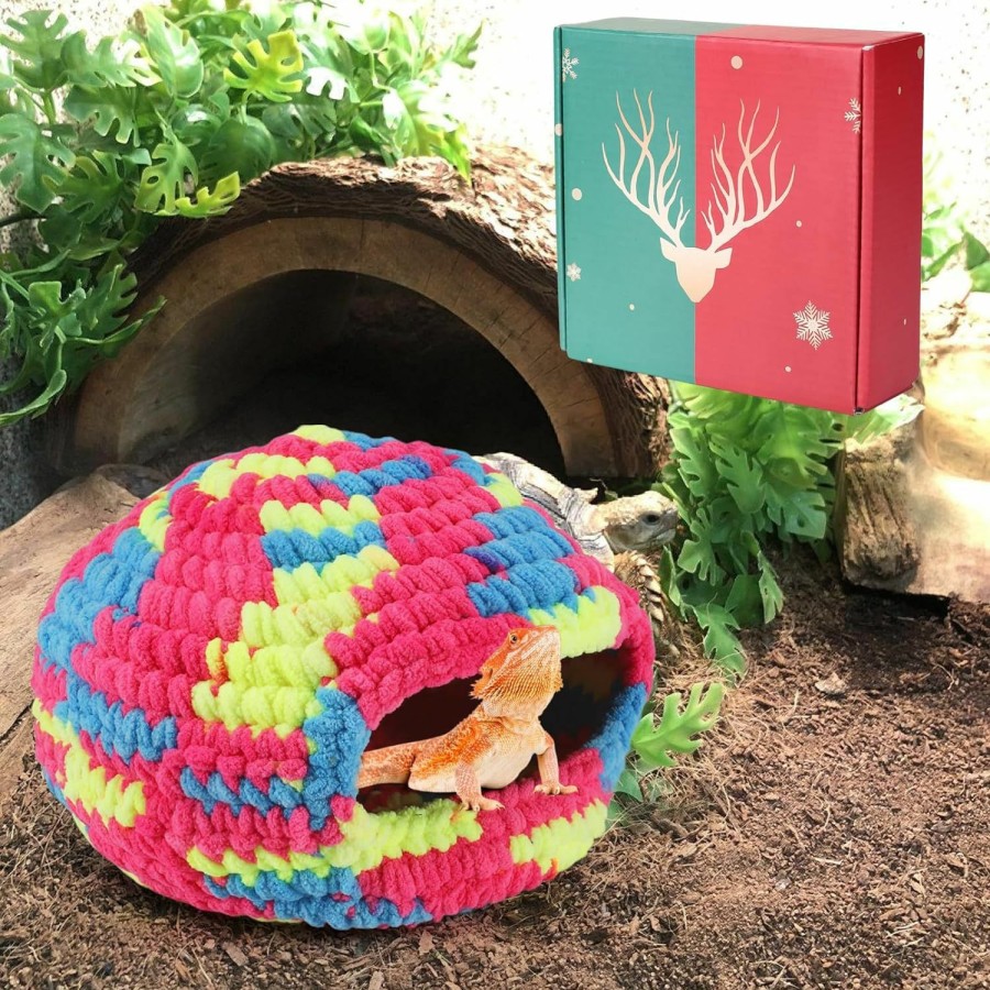 Reptiles & Amphibian Apipi | Reptile Hideout - Soft Flannel Reptile Hide Bearded Dragon Cave, Terrarium Decor Great Gift For Leopard Gecko Snake Chameleon Small Reptiles Hiding Sleeping, Multi-Colored