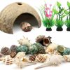 Reptiles & Amphibian QUOZUO | Quozuo Hermit Crab Shells Natural Coconut Shell Hut Artificial Plants, 22 Pcs Hermit Crab Supplies Seashells For House Hermit Crab Tank Habitat