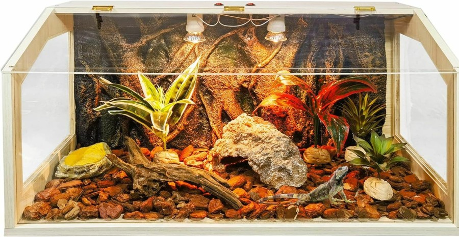 Reptiles & Amphibian PROLEE | Prolee 28 Gallon Reptile Terrarium Tank Large 32\" X 16\" X 16\",Newest Upgraded Bearded Dragon Tank With Roof Door, Snake Tank With Built-In Lamp Fixture And Switch, Side Windows, 32 Inch