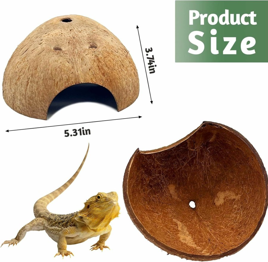 Reptiles & Amphibian PINVNBY | Pinvnby Natural Coconut Reptile Hideouts Lizard Coco Hut Hermit Crab Hut Aquarium Fish Hide Cave Spider Snail Climber Toys (4 Packs)