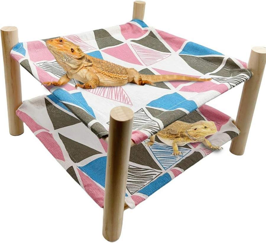 Reptiles & Amphibian Tfwadmx | Bearded Dragon Bed Double-Layer Wooden Reptile Chameleon Lounger Sleeping Hammock Habitat Accessories For Leopard Gecko Snake Lizard Or Other Small Animal (Style-D)