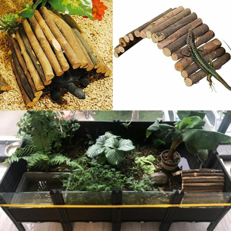 Reptiles & Amphibian Hamiledyi | Hamiledyi Wooden Reptile Hideout Bearded Dragon Bendy Bridge Climbing Ladder Hiding Hut Reptiles Hide Cave Habitat Decor For Lizards Gecko Spiders Snakes Tortoise(L:20\" X 11.8\")