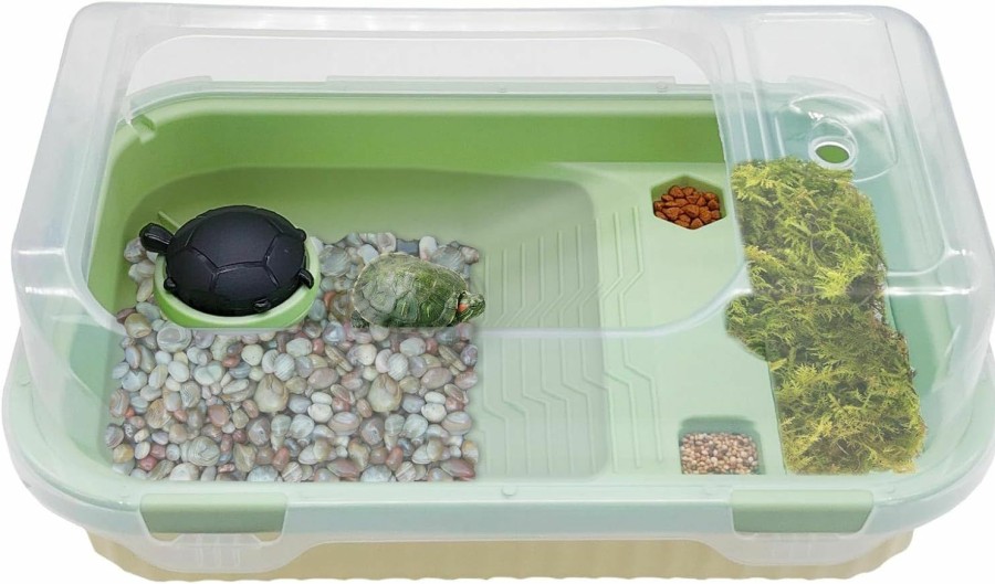 Reptiles & Amphibian kathson | Kathson Turtle Tank Aquarium With Transparent Raised Side, Small Turtle Terrarium Plastic Reptile Feeding Box With Basking Platform Tortoise Habitat Suitable For Frogs Hermit Crabs Small Reptiles