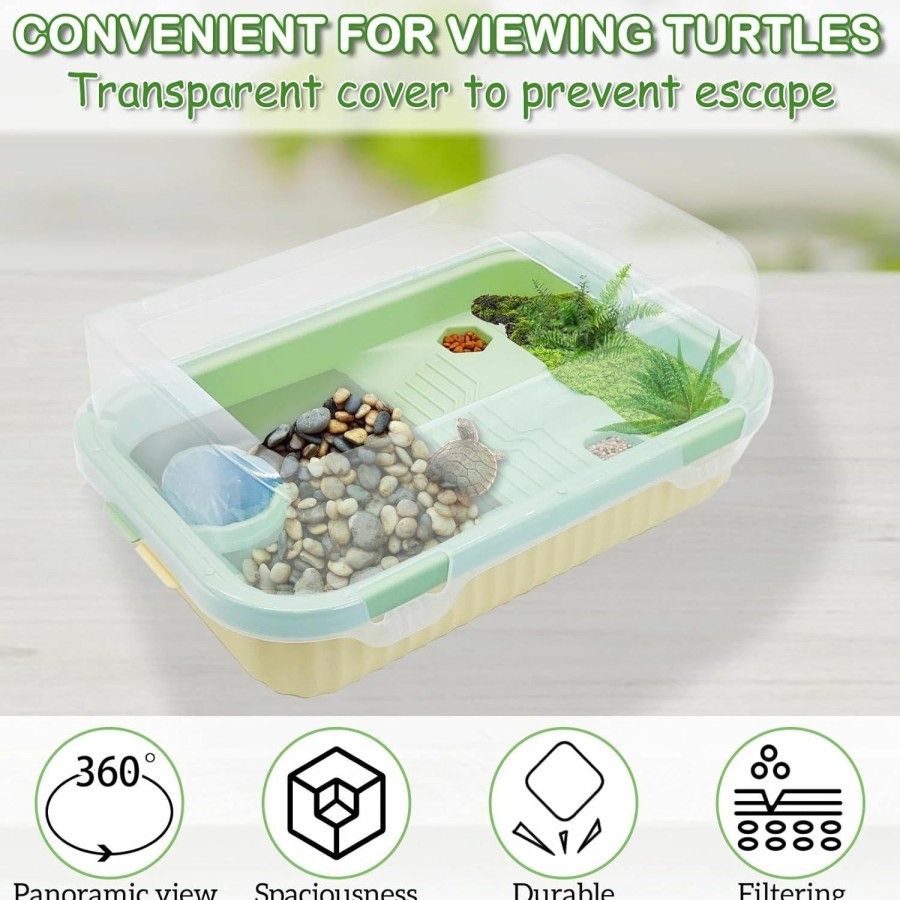 Reptiles & Amphibian kathson | Kathson Turtle Tank Aquarium With Transparent Raised Side, Small Turtle Terrarium Plastic Reptile Feeding Box With Basking Platform Tortoise Habitat Suitable For Frogs Hermit Crabs Small Reptiles