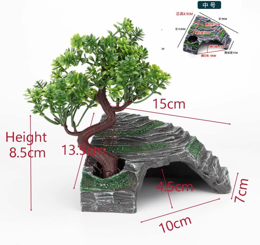 Reptiles & Amphibian Zhildmosin | Reptile Simulation Rock Hide-Resin Amphibian Hideouts Cave Size 3.94'' X 1.77'' With Plastic Tree 7.87'',Habitat For Bearded Dragon Turtles Lizards Snakes Crab Gecko Leopard Spider Fish