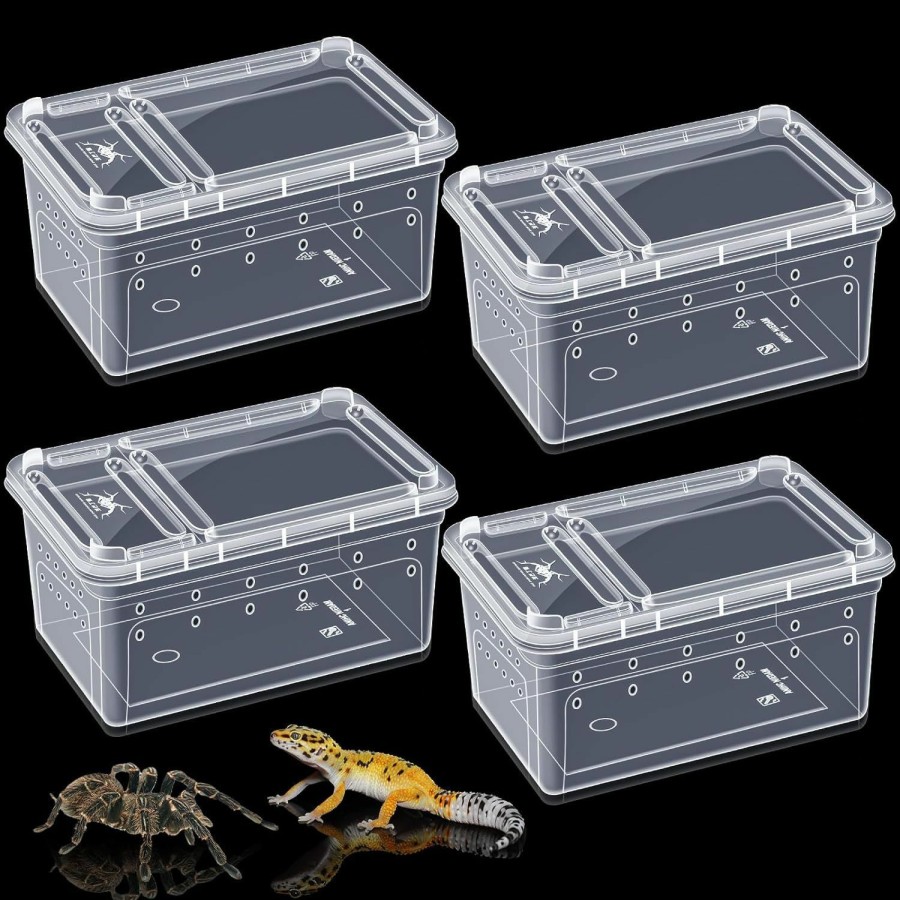 Reptiles & Amphibian Irenare | Irenare 4 Pcs Portable Reptile Terrarium Plastic Reptile Feeding Box Clear Tarantula Enclosure Snake Cage Breeding Box Hatching Container For Bearded Dragon Lizard Spider Gecko, 12.6 X 8.7 X 5.9 Inch