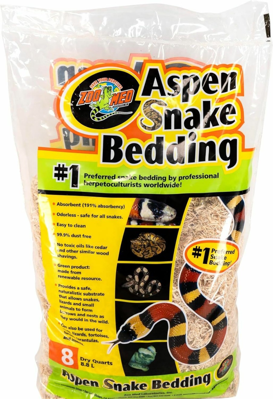 Reptiles & Amphibian Zoo Med | Zoo Med Aspen Snake Bedding 8 Quarts