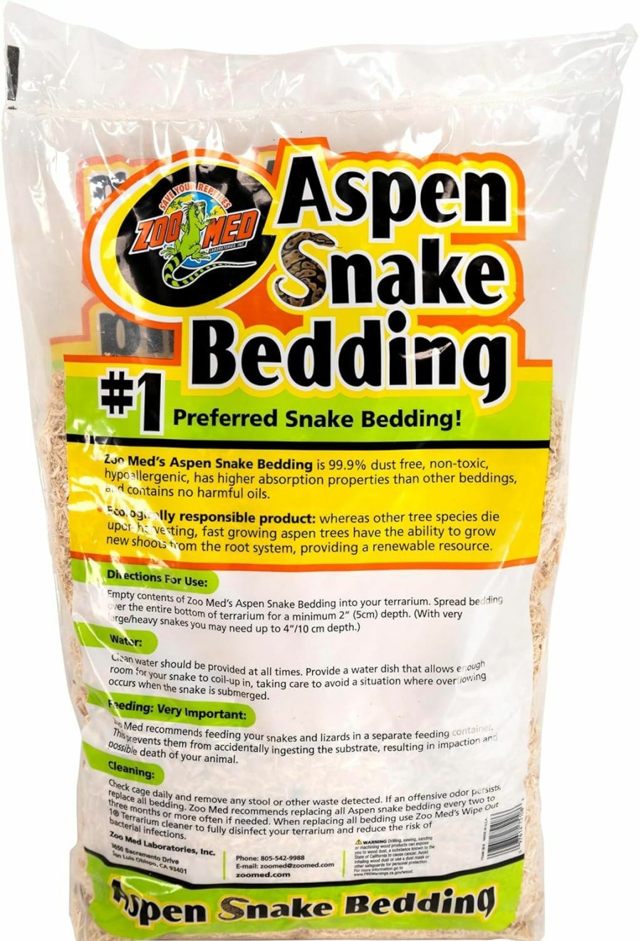 Reptiles & Amphibian Zoo Med | Zoo Med Aspen Snake Bedding 8 Quarts