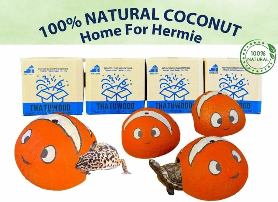 Reptiles & Amphibian THATUWOOD | Thatuwood Aquarium Decor Fish Tank Coconut Shell Dodge Hole Fish Cave Hole Shelter Bird Coconut House,Hamster House,Coconut Shells Can Fixed, Birdcages, Hamster Cages Made In Vietnam