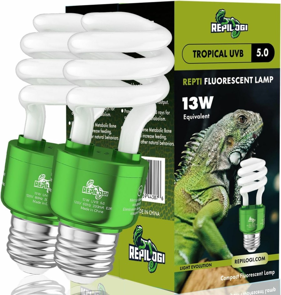 Reptiles & Amphibian REPILOGI | Repilogi Uva Uvb Reptile Light 5.0 13 Watt 2 Pack - Uvb Bulb For Tropical/Sub Tropical Reptiles - Fluorescent Simulation Color Uvb Lamp