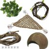 Reptiles & Amphibian PINVNBY | Pinvnby Bearded Dragon Tank Accessories,Lizard Habitat Hammock Reptile Natural Coconut Shell Cave Jungle Climber Bendable Vines Leaves Decor For Gecko Chameleon Snakes Lizards(5 Pcs)