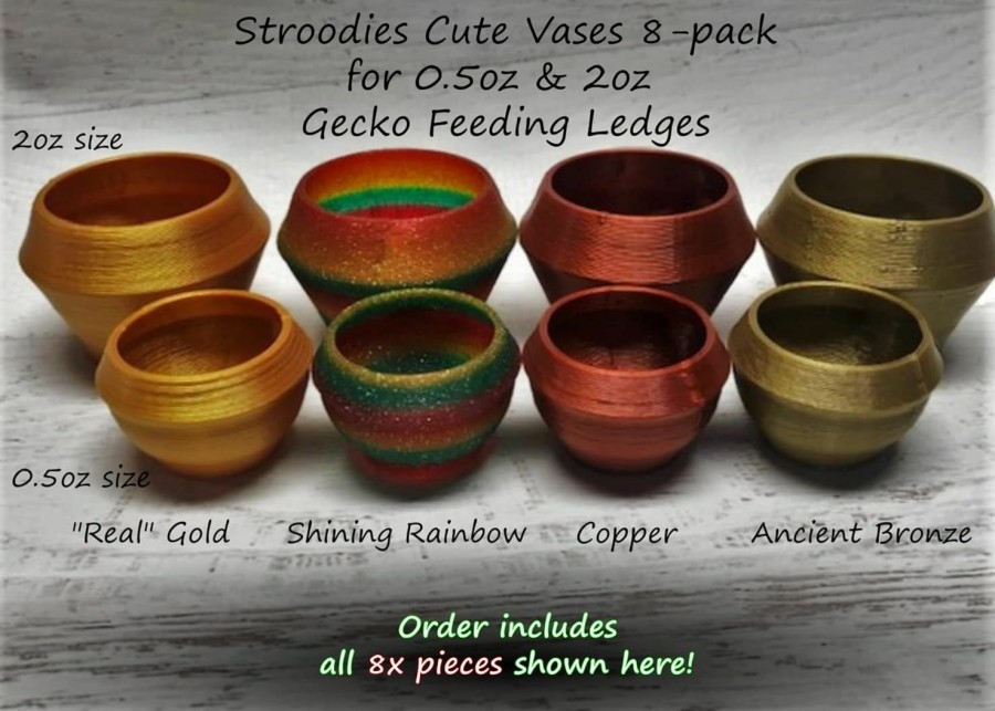 Reptiles & Amphibian Stroodies | Stroodies Cutevase For Geckos | 8-Pack | 0.5Oz & 2Oz | Multicolor (Ancientbronze, Copper, Realgold, Shiningrainbow) (Multicolor Metallics)