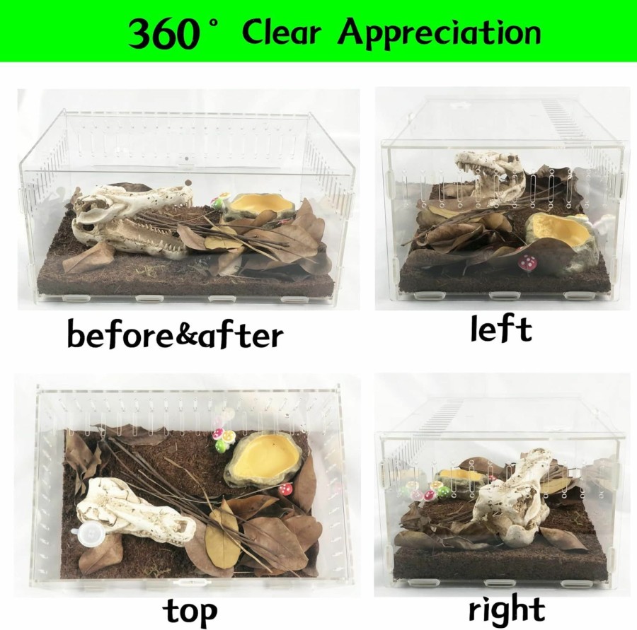 Reptiles & Amphibian ZeHee | Magnetic Acrylic Reptile Cage,Transparent Enclosure Reptile Breeding Box,Breeding Box Terrarium Tank Suitabl For Tarantulas,Lizards,Chameleons,Hermit Crabs,Snakes,Insect,Turtle(12X8X6 Inch