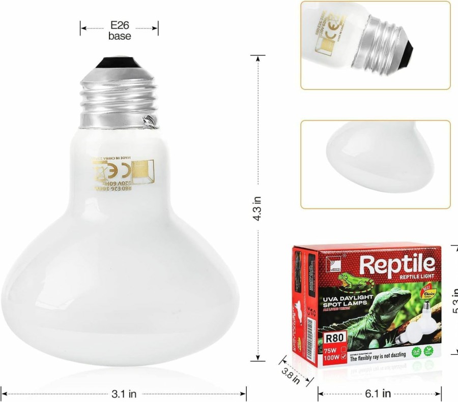 Reptiles & Amphibian VOOSEI | Voosei 100W Reptile Basking Light Bulbs, 2-Pack Heat Lamps For Bearded Dragons, Lizards, Turtles, And Tortoises, Simulating Natural Sunlight For Your Reptilian Companions