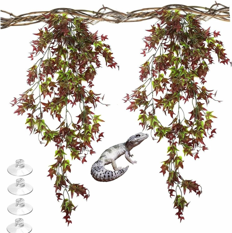 Reptiles & Amphibian Woyrise | Woyrise 2Pack Reptile Plants, Terrarium Hanging Plants Vines Artificial Leaves Habitat Decorations With Suction Cups For Bearded Dragon Lizard Snake Geckos Chameleon Hermit Crab