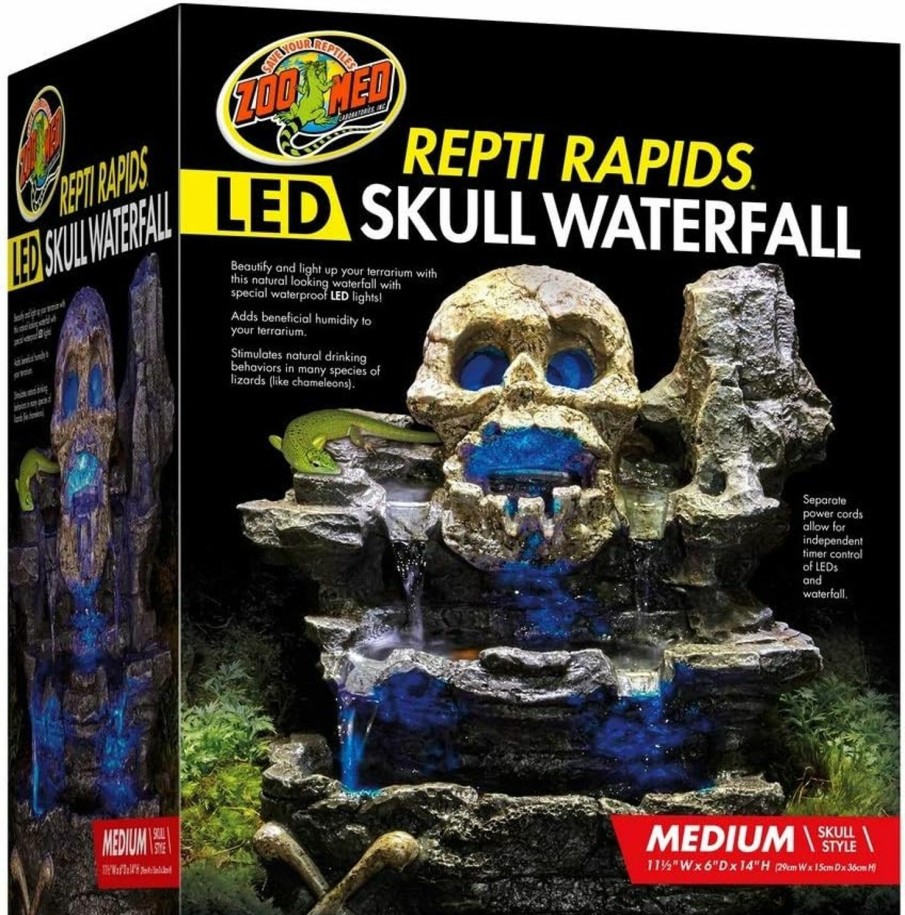 Reptiles & Amphibian Zoo Med | Zoo Med Repti Rapids Led Skull Waterfall Natural Rock Reptiles Terrariums Medium