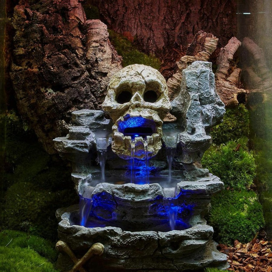 Reptiles & Amphibian Zoo Med | Zoo Med Repti Rapids Led Skull Waterfall Natural Rock Reptiles Terrariums Medium