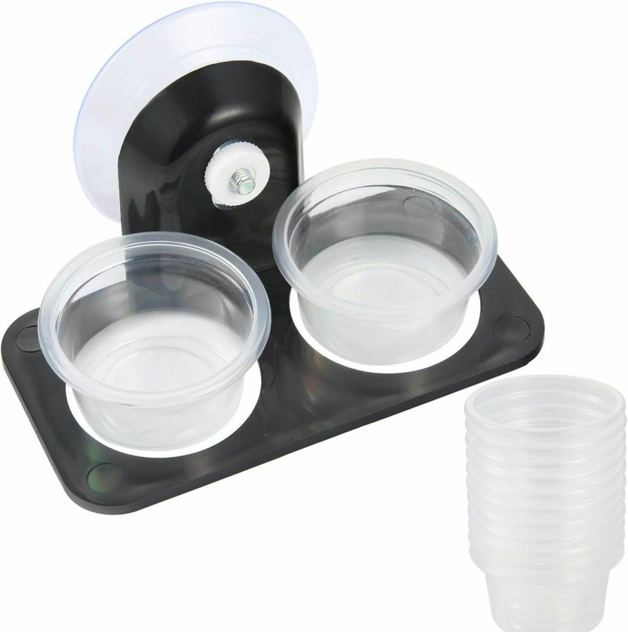 Reptiles & Amphibian SLSON | Slson Gecko Feeder Ledge Acrylic Improved Suction Cup Reptile Feeder With 20 Pack 1 Oz Plastic Bowls For Reptiles Food And Water Feeding,Black