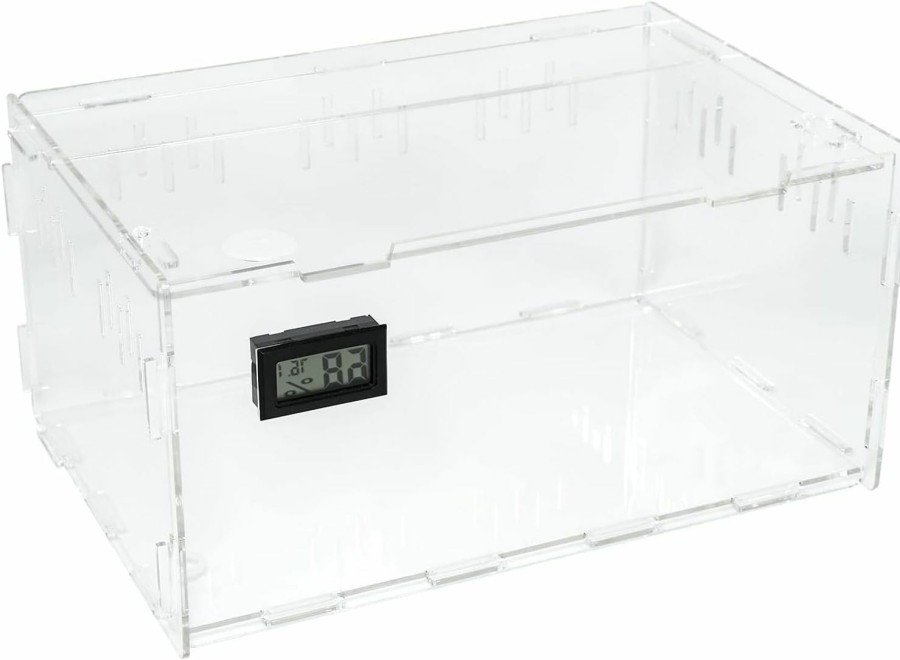 Reptiles & Amphibian Tfwadmx | Tfwadmx Reptile Terrarium Acrylic Small Reptile Tank 9.8\"X5.9\"X5.9\" Spider Enclosure With Temperature Hygrometer Feeding Box Micro Amphibian Habitat Breeding Box For Snails Snakes Mantis Insects