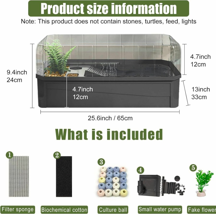 Reptiles & Amphibian BINANO | Binano 25.6'' 13'' 9.4'' Turtle Aquarium Turtle Tank Kit Includes Accessories With Water Filter High Anti-Escape Fence And Large Space, Turtles Can Be Given A Shower, Habitat For Terrapin Turtles