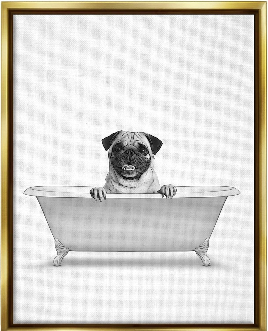 Reptiles & Amphibian Stupell Industries | Stupell Industries Pug Dog In Tub Bathroom Pet Framed Floater Canvas Wall Art, Design By Annalisa Latella