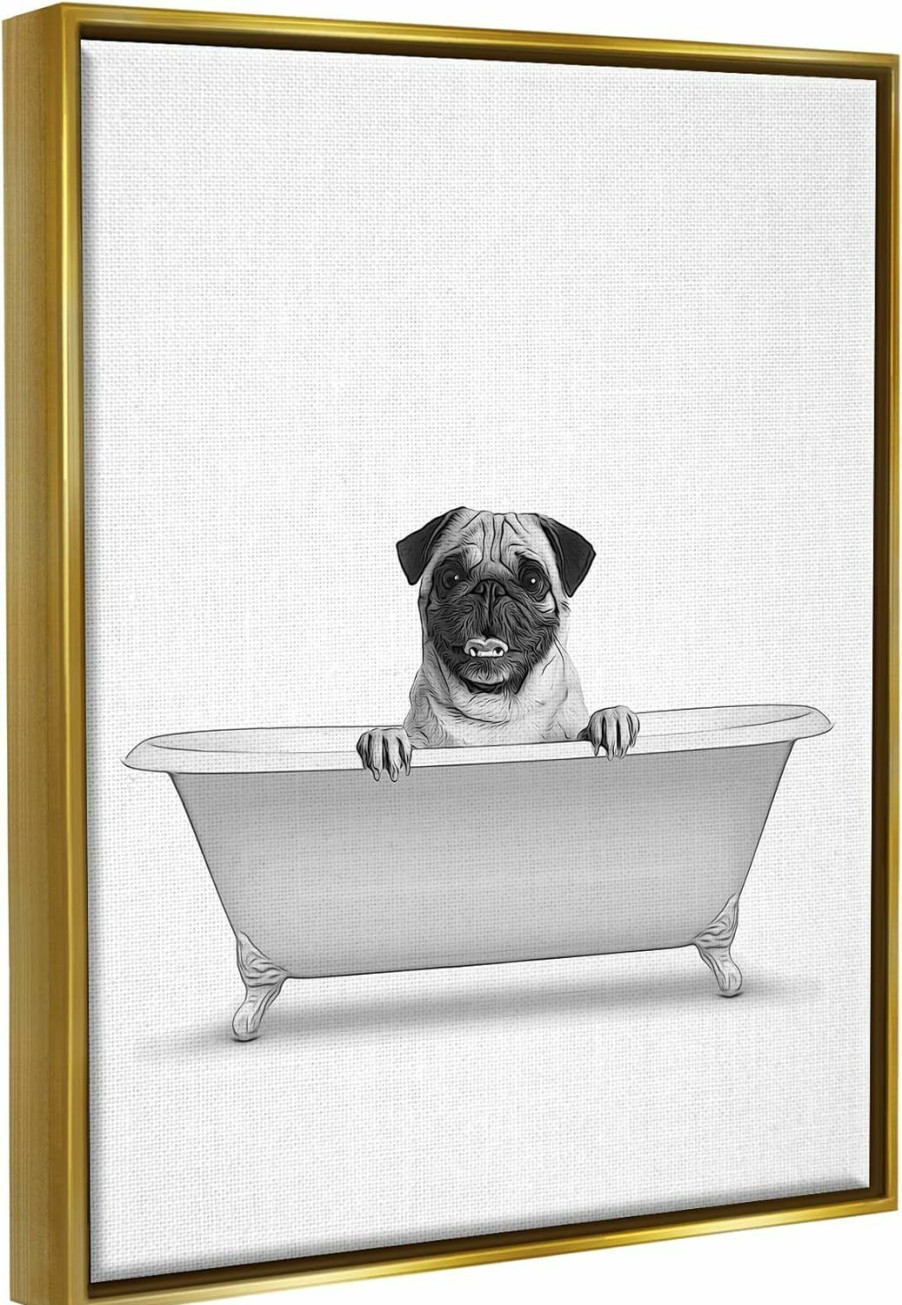 Reptiles & Amphibian Stupell Industries | Stupell Industries Pug Dog In Tub Bathroom Pet Framed Floater Canvas Wall Art, Design By Annalisa Latella