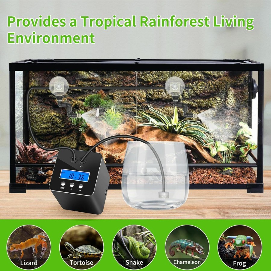 Reptiles & Amphibian RUNWUSHENG | Runwusheng Reptile Humidifier, 2 Nozzles, With Cylinder Wall Clip Without Drilling, Aquarium Humidifier 360 Adjustable Spray Nozzle, Spray Kit For Rainforest Plants Amphibian