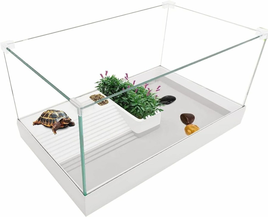 Reptiles & Amphibian kathson | Kathson Turtle Tank Aquarium Tortoise Glass Habitat Terrarium With Basking Platform Filter Layer Drain Design Multifunctional Area For Hermit Crabs Tortoises Shrimps(Combined, 17.91 X 11.02 X 9.25)