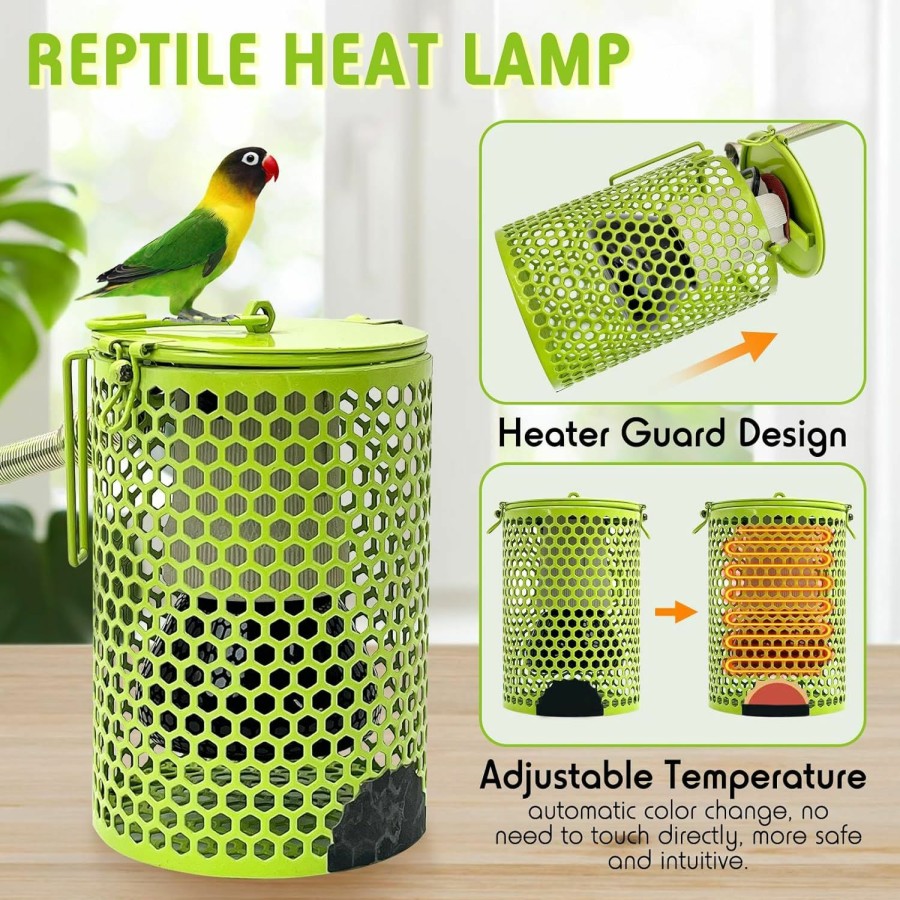 Reptiles & Amphibian Hamiledyi | Hamiledyi Ceramic Heat Lamp Bulb With Lampshade,Reptile Heat Lamp Guard 100W Bird Cage Heater Adjustable Temperature Anti-Scald Heating Bulb No Light Emitter For Reptile,Bearded