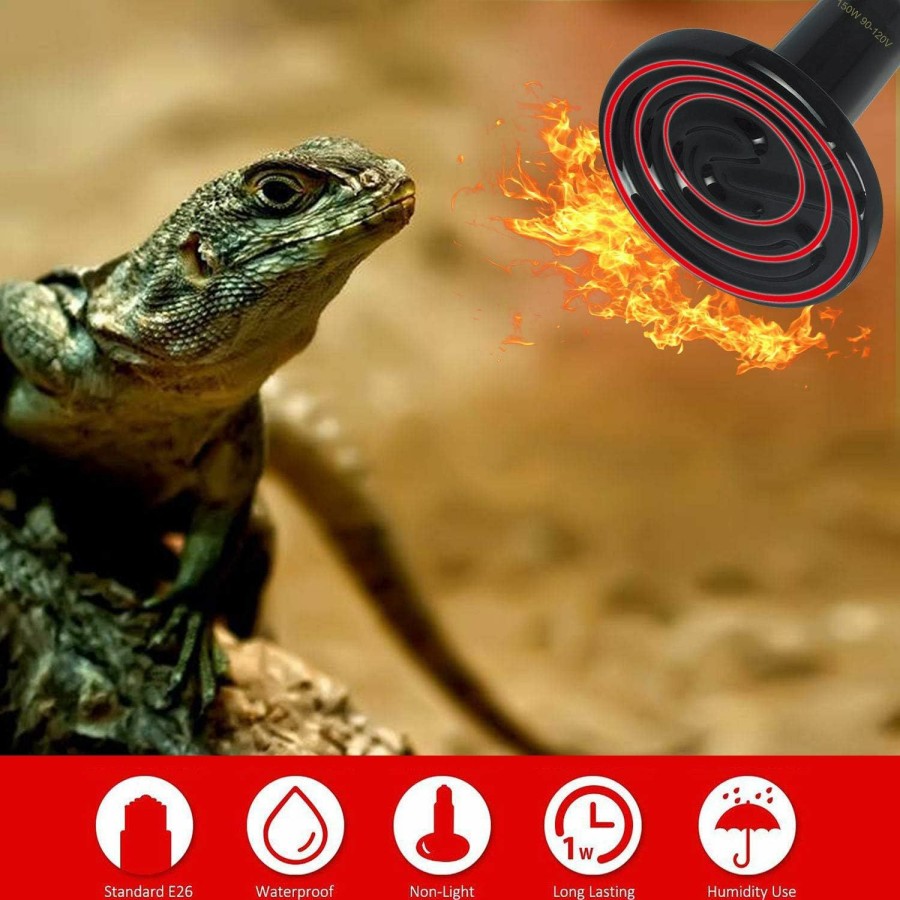 Reptiles & Amphibian FIVEAGE | Fiveage Ceramic Heat Emitter No Light Emitted Che Reptile Heat Bulb 150W 2 Pack + 1 Pcs Digital Thermometer-No Harm Heater Lamp For Lizard Snake Coop Chicken Tortoise Aquarium Pet Brooder - Black