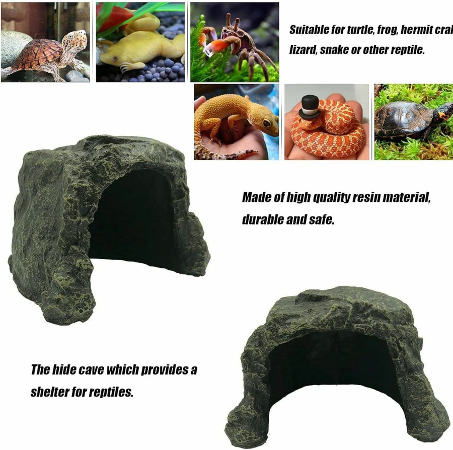 Reptiles & Amphibian Tfwadmx | Reptile Rock Hide Cave, Small Aquarium Habitat Decor Rock Snake Hide Tortoise Hideout For Lizards, Turtles, Reptiles, Amphibians, Fish