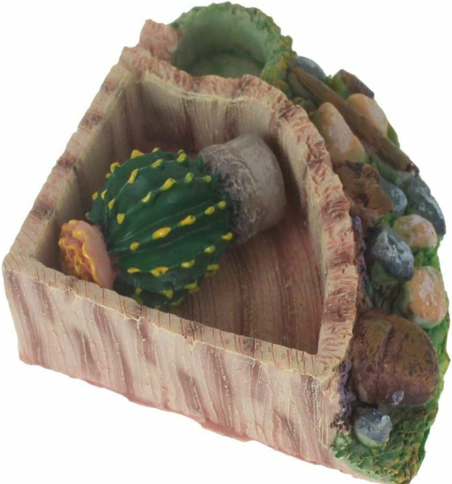 Reptiles & Amphibian emours | Emours Reptile Amphibian Tortoise Lizard Frog Water Dish Food Feeder Cactus Corner Bowl With Ramp Small