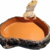 Reptiles & Amphibian RunXF | Runxf Simulation Rock Reptile Feeding Bowls Resin Feeder Lizard Toad Tortoise Hedgehog Habitat Accessories Terrarium Tank Ornament Water Food Dish, 7.5 X 5 X 1.6Inches(Large), Brown, Medium