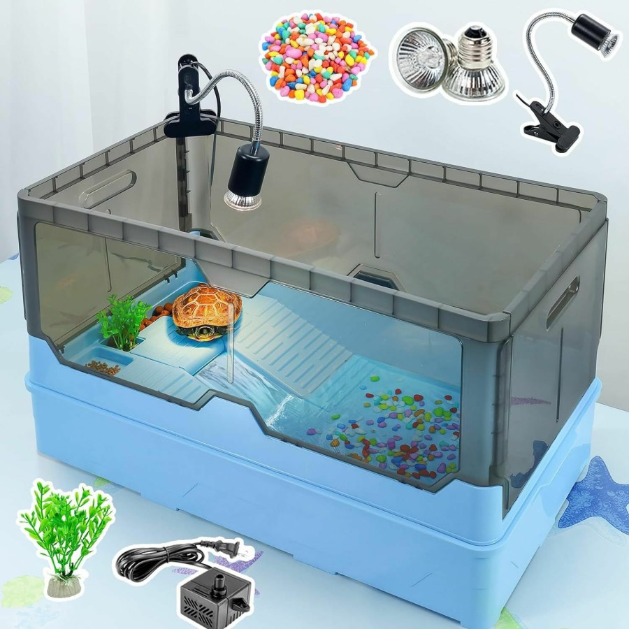 Reptiles & Amphibian RunDuck | Runduck Turtle Habitat Tank Kit Fresh Filtration, Waterplay Fun, Diverse Living, Heat Lamp, Water Pump And Convenient Water Changes In Turtle Tanks, Habitat Kits, Turtle Cage (White, Large)