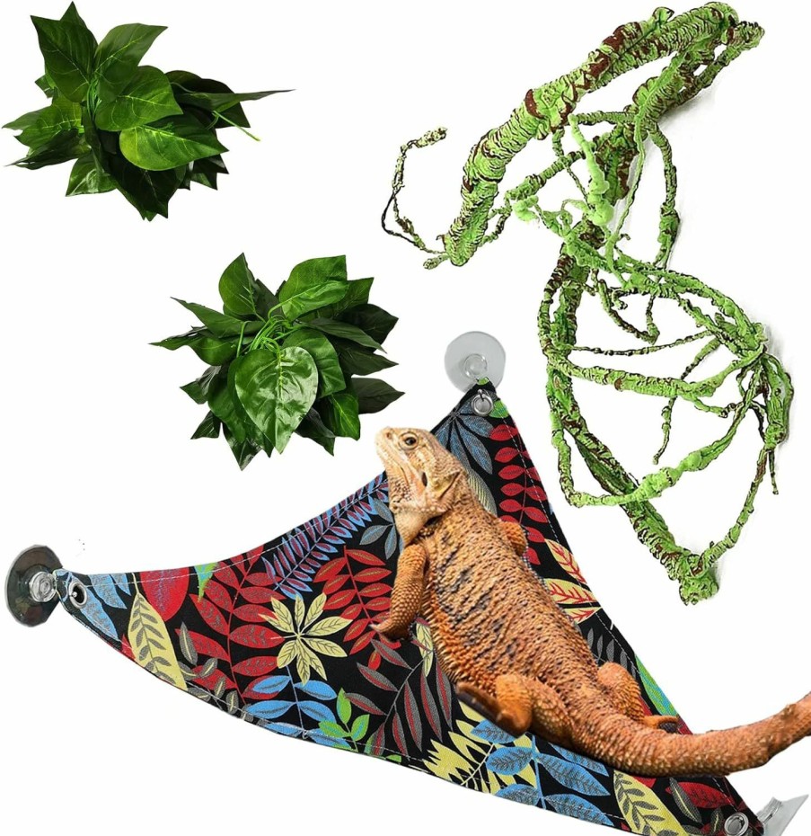 Reptiles & Amphibian Hamiledyi | Hamiledyi Bearded Dragon Cloth Hammock, Leopard Gecko Hammock, Lizards Hammock With Suction Cup Hooks, Reptile Tank Accessories Flexible Fake Jungle Plants For Gecko Snake Chameleon