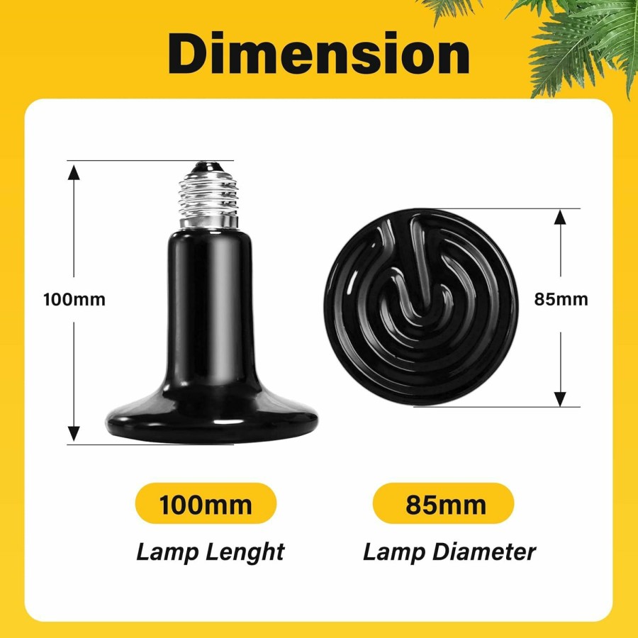 Reptiles & Amphibian Simple Deluxe | Simple Deluxe 150W Reptile Heat Lamp Bulb Ceramic Heat Emitter No Light Emitting Brooder Coop Heater For Amphibian Pet & Incubating Chicken, 4 Pack Black