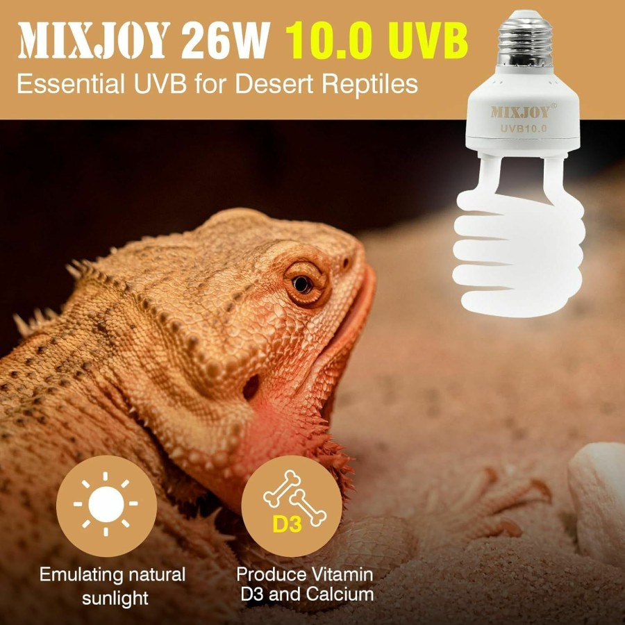 Reptiles & Amphibian MIXJOY | Mixjoy Uvb Bulbs For Reptiles 10.0, 26W Desert Uva Uvb Light, Compact Fluorescent Uvb Lamp For Reptiles, Uvb Light For Bearded Dragon, Tortoise, And Other Lizards