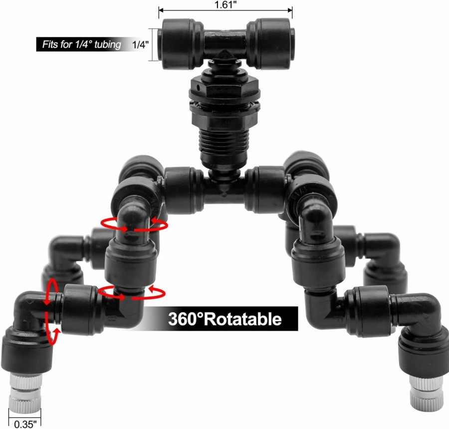 Reptiles & Amphibian MECESOR | Mecesor Reptile Fogger Spray Nozzles, 360 Adjustable Detachable Nozzle, Mister System Fine Misting Water For Reptile Terrariums Tank - Quad Nozzles, Black