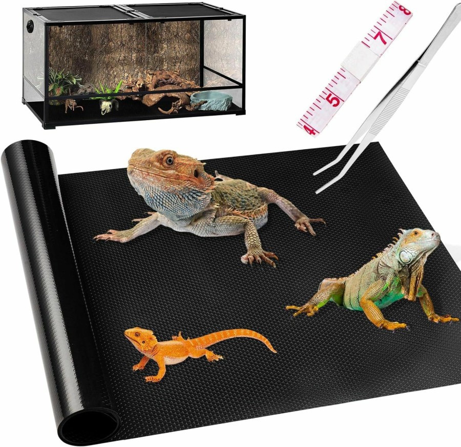 Reptiles & Amphibian HFKPJRT | Bearded Dragon Substrate, Reptile Terrarium Carpet Tank Accessories Non-Adhesive Bearded Dragon Bed Warming Flooring Liner For Leopard Gecko, Lizard, Iguana, Snake, Tortoise With Tweezers And Ruler