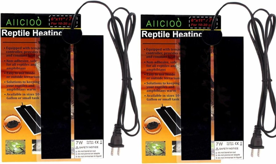 Reptiles & Amphibian Aiicioo | Aiicioo Reptile Heating Pad Terrarium Heater 7W - Non-Adhesive Removable Under Tank Heat Mat For 10-20 Gal Tank Reptiles Amphibians Hermit Crab Snake Lizard 2 Pack