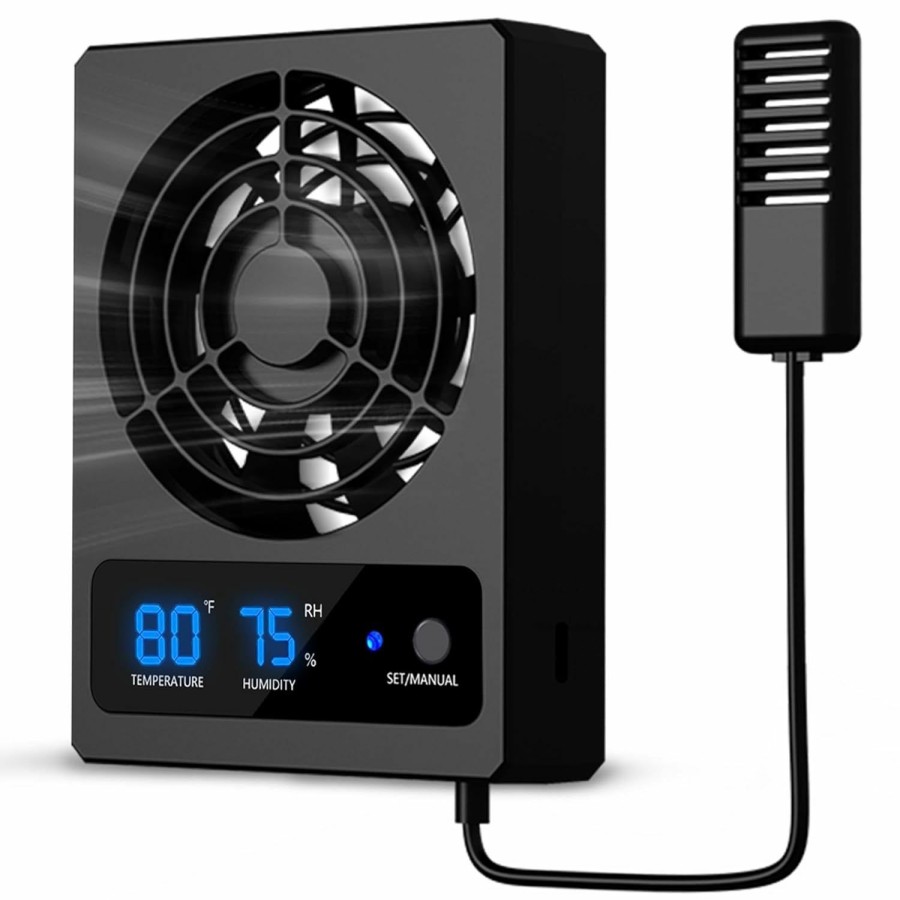 Reptiles & Amphibian Eckpo | Eckpo Reptile Ventilation Fan With Humidity Sensor And High-Temp Alarm, Fan Dehumidifier For Reptile Enclosure And Terrarium