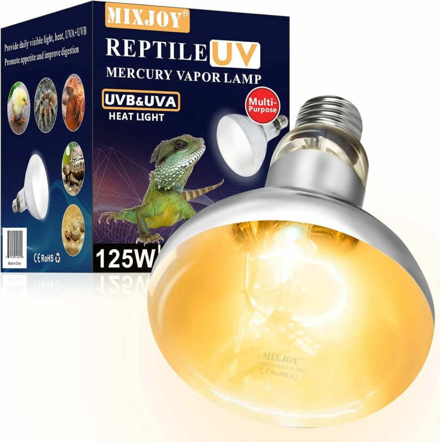 Reptiles & Amphibian MIXJOY | Mixjoy 125W Reptile Heat Lamp Bulb, High Intensity Self-Ballasted Uva Uvb Light Bulb, Full Spectrum Sun Light For Reptile And Amphibian Use