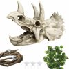 Reptiles & Amphibian MUYG | Muyg Bearded Dragon Resin Triceratops Skull Hide Decoration Reptiles Artificial Hideout Cave Landscape Tank Accessories Vines Leaves Hideaway Ornaments For Lizards Snake Gecko