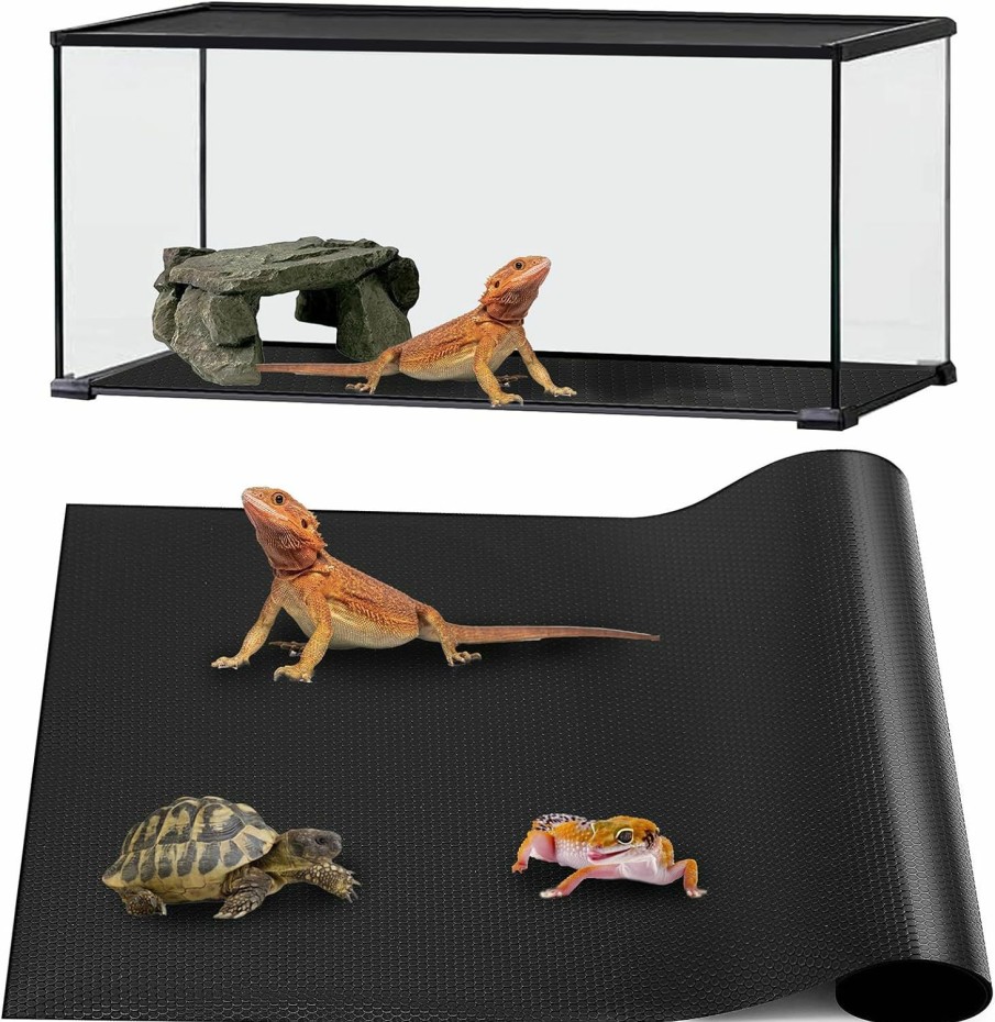 Reptiles & Amphibian zunzingy | Zunzingy Bearded Dragon Tank Accessories, Reptile Mat, Reptile Terrarium Substrate Liner For Leopard Gecko, Lizard, Snake, Tortoise, Iguana Non-Adhesive Reptile Flooring (18\"X72\" Black)